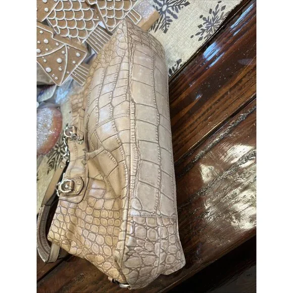 Coach Ashley (2011) Leather Croc Carry all Tote Bag Purse Camel Beige - Picture 3 of 16